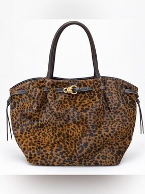 J.McLaughlin Leopard Print Tote Bag with Dark Brown Handles